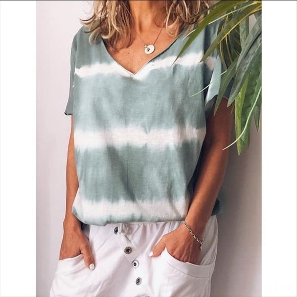 

loose multicolor striped v-neck short sleeve casual women's loose pullover multicolor striped v-neck short sleeve casual women's t, White