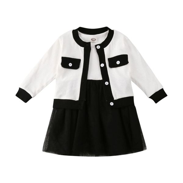 

0-3 лет kid девочки верхняя одежда нижнее set coat + лоскутная пачка платье девушка осень зима одежда 2pcs, White