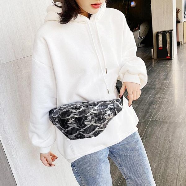 

new fashion handbags classic delicate texture women snake print fanny chest pack pu leather waist pouch shoulder messenger bag