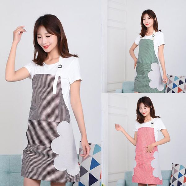 

cooking kitchen striped apron women home gardening pocket erasable hand apron