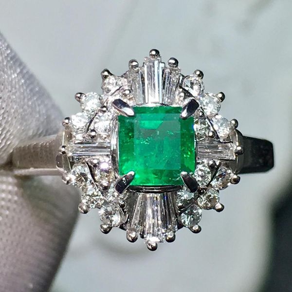 

fine jewelry real pt900 platinum green emerald gemstone 0.46ct gold diamonds female ring for women rings, Golden;silver