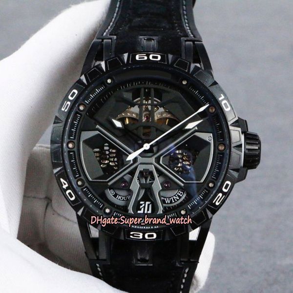 

version excalibur rddbex0749 skeleton dial dlc coated titanium alloy case automatic mechanical mens watch leather luxury sport watches, Slivery;brown