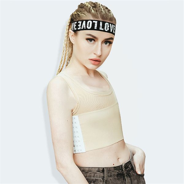 

2019 summer short chest binder tomboy casual buckle breathable breast binder trans lesbian shaper cosplay vest tank, White