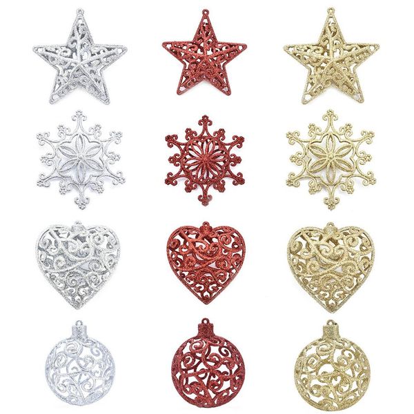 

christmas decorations tree pendants hollow balls snowflakes plastic hollow five-pointed stars hearts christmas party decoration