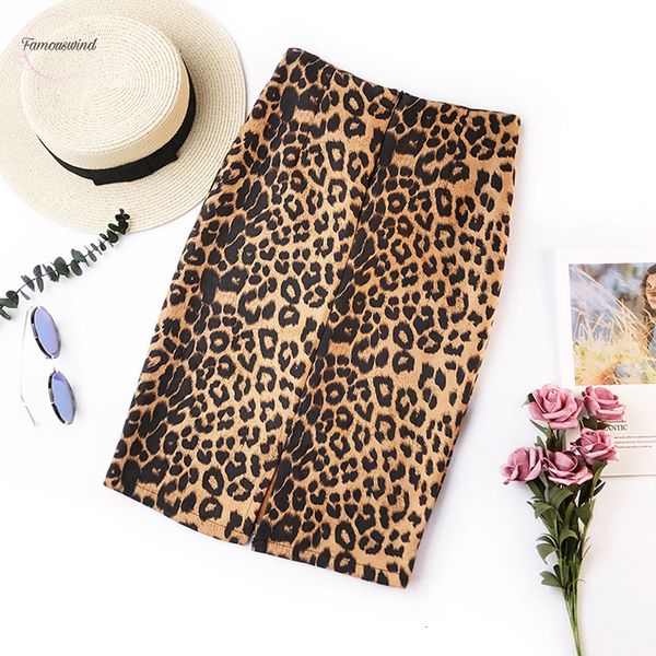 

summer leopard print office skirt high waist slim bag korean version of the elastic ladies casual leopard hip skirt, Black