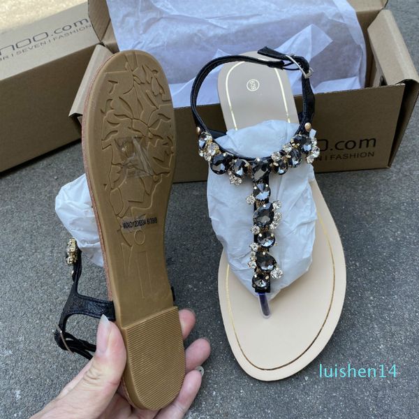

shiny diamond buckle flat bottom large size 36-42 women sandals gladiator female summer shoes black gold footwear l14