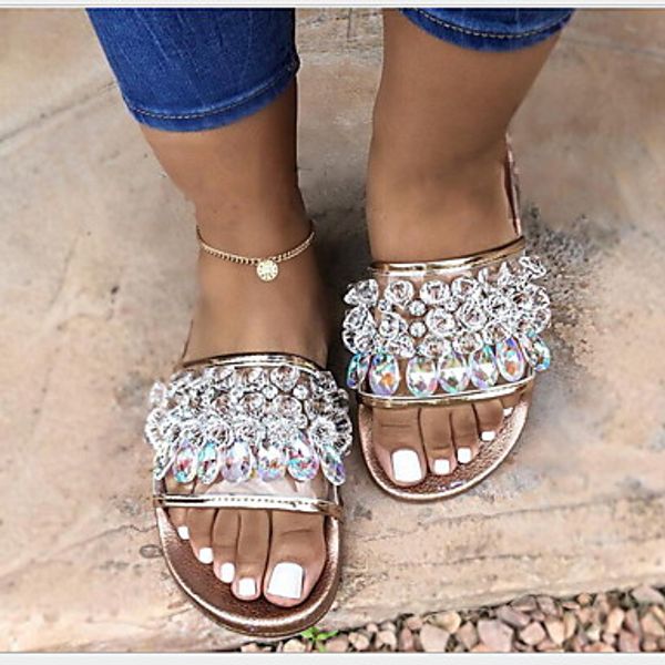 

rhinestone women slippers flip flops summer transparent slides women shoes crystal bling beach slides sandals casual shoes, Black