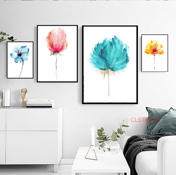 

abstract poster watercolor beautiful colorful flower rose canvas painting nordic a4 art prints wall pictures for home decoration