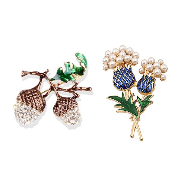 

2pcs brooch : 1pcs rhinestone pine tower brooches alloy plants & 1pcs fashion glaze imitation pearl pineapple tree brooch jewelr