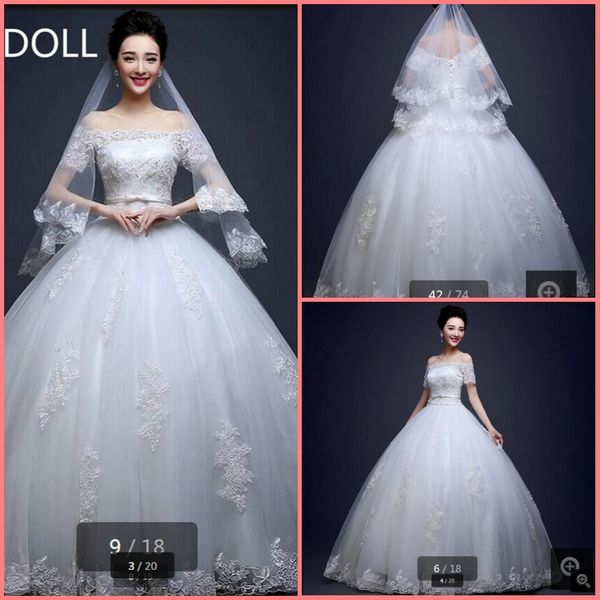 

robe de mariage белое кружево бальное платье свадебное платье с плеча с коротким рукавом принцесса пышные свадебные платья из бисера кросет, White