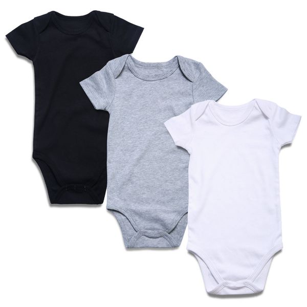 

3pcs newborn baby baby body suit solid black white gray short sleeve overall infant rompers cotton clothing striped, Blue
