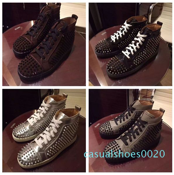 

women men shoes red bottom sneaker luxury party wedding shoes genuine leather louisfalt spikes lace-up casual shoes black white qa20