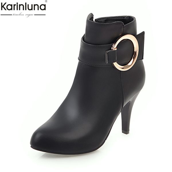 

karinluna new arrivals dropship plus sizes 31-43 ankle boots woman shoes fashion high heels buckles women shoes black red