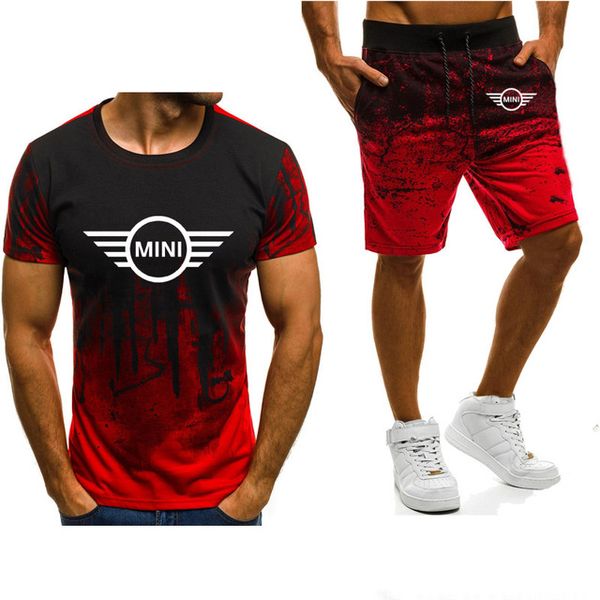 

new 2020 summer men's short sleeve for mini printing gradient cotton men's t-shirt+pants suit 2pcs