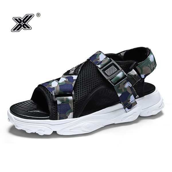 

x 2019 summer outdoor beach camouflage men sandals flat casual hollow waterproof mesh walking man shoes sandalias hombre, Black