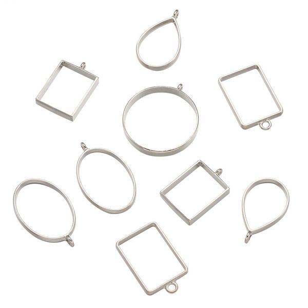 

pandahall 25pcs/set mixed shapes alloy open back bezel big pendants for jewelry making diy epoxy resin pressed flower jewelry, Bronze;silver