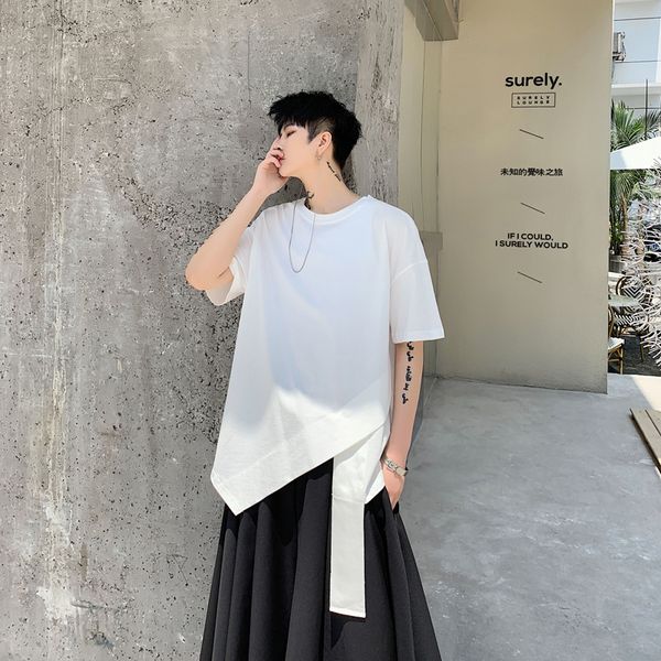 

men summer short sleeve irregular design loose casual t shirt male women streetwear hip hop short style tees shirts tshirt, White;black