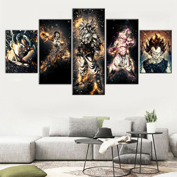 

modular goku vegeta canvas painting home decor 5 pieces anime picture modern printed poster for kids room wall frame