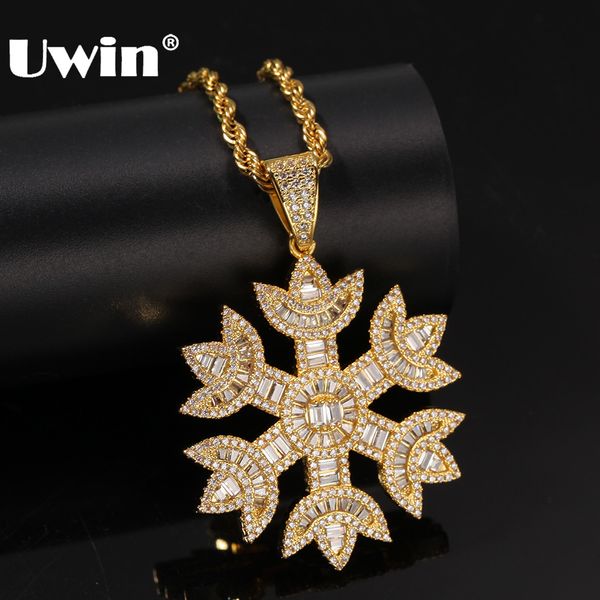 

uwin fashion men women baguette snow shape pendant necklace gold color iced bling bling cubic zirconia hiphop jewelry, Silver