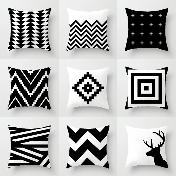 

pillow case cover geometric plaid black white home pillowcase