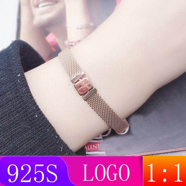 

lism [wholesale] s925 sterling silver 2019 winter new 1: 1 rose gold wide bracelet fashion lady gift diy original jewelry, Black