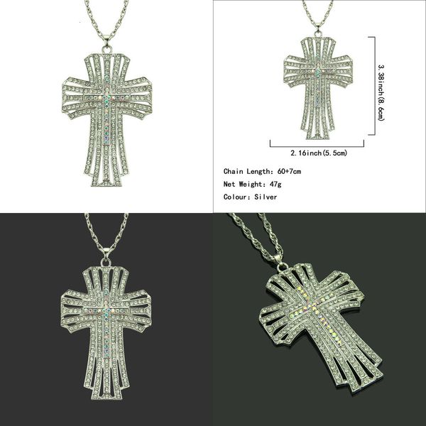 

necklace hip-hop hollow cross pendeloque cut pendant necklaces steampunk pendant feather diamond jewelry cross pendant, Silver