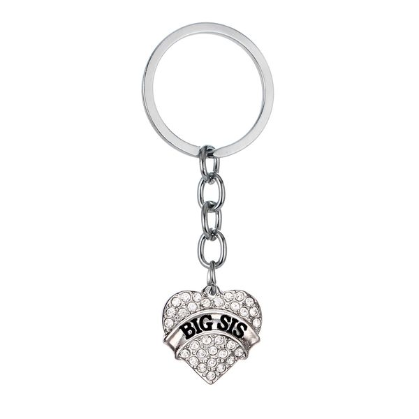 

12 pc wholesale keyring big sis sister love heart clear crystal family women girl keychain key chain friend rhinestone gift, Silver