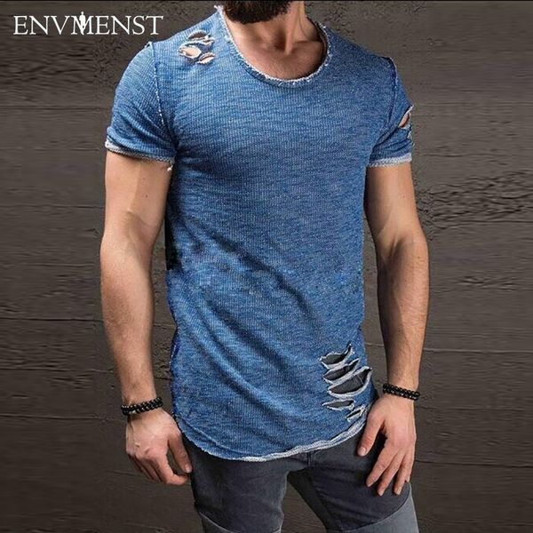 

2017 Envmenst Cotton Men 'S T Shirt Vintage Ripped Hole Hip Hop T -Shirt Men Fashion Casual Top Tee Men Mineral Washed Activewears