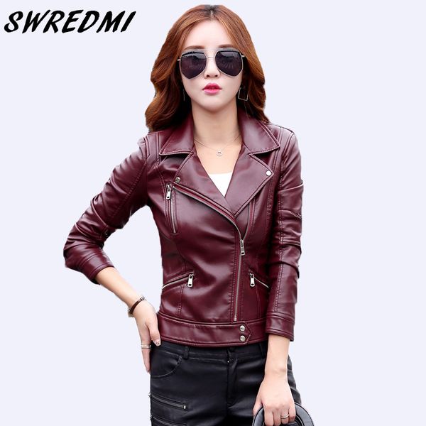 

swredmi 2019 motorcycle leather jacket plus size women's clothing xs-3xl outerwear casual turn-down collar short suede, Black
