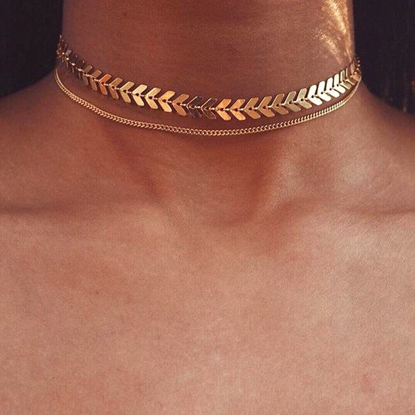 

multi arrow choker necklace women two layers necklaces gold color fishbone plane plane necklace chocker neck, Golden;silver