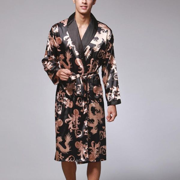 

men's silk satin bathrobe robe long solid silk pajamas men nightgown sleepwear kimono homme dressing gown#g2, Black;brown