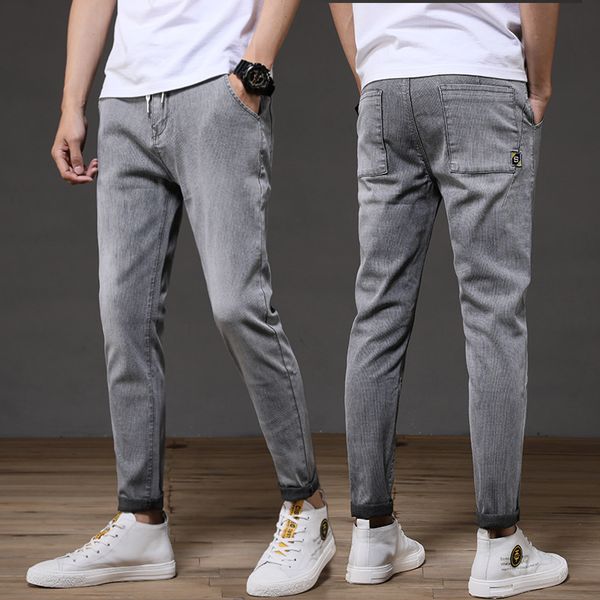 

spring and summer 2020 new jeans men's korean version slim men's casual leggings solid color one hair substitute, Blue
