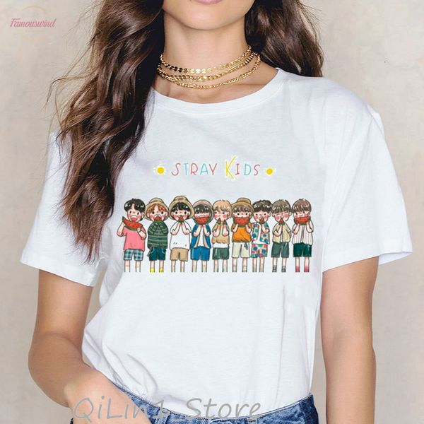 

ropa mujer 2020 stray kids kpop women tshirt women plus size vogue funny t shirts harajuku ulzzang shirt straykids female t shirt, White