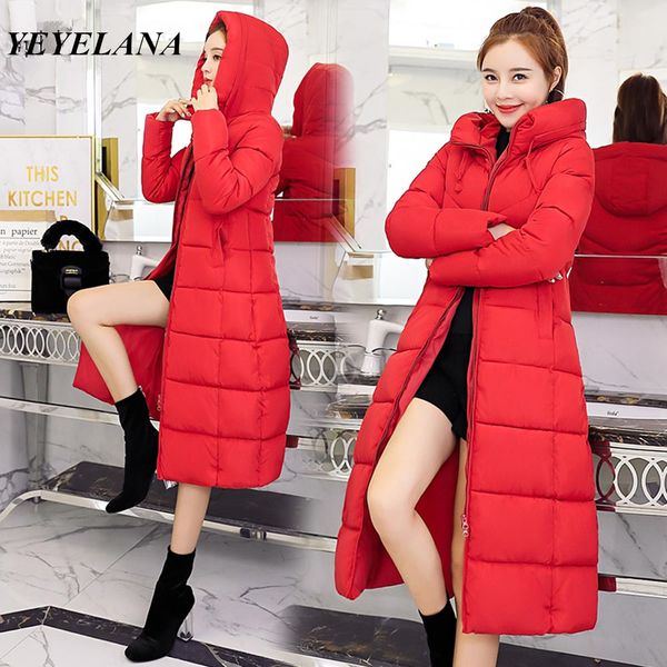 

yeyelana women winter jacket 2019 new fashion warm hooded female womens winter coat long parkas thicken down cotton outwear, Black