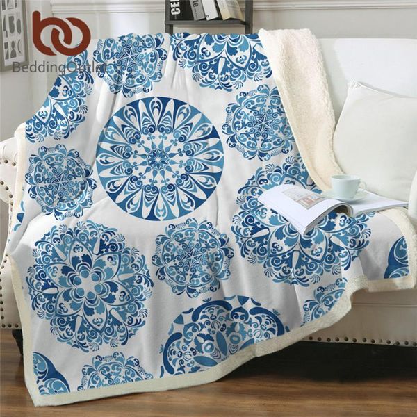 

beddingoutlet mandala indigo plush bedspread ethnic pattern bed blanket boho flower plush blanket floral tribal sherpa