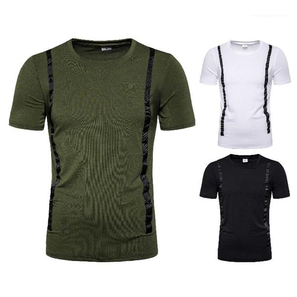 

with ribbon casual new style mens apparel summer mens tshirt solid short sleeve breathable teeangers shirts, White;black