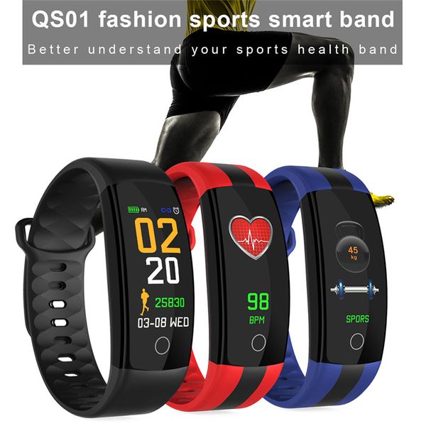 QS01 inteligente Pulseira de Fitness Rastreador Blood Pressure Monitor de freqüência cardíaca relógio inteligente Waterproof Passometer inteligente Wrsitwatch Para iPhone Android