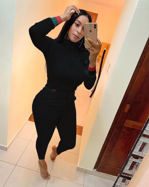 

2pcs womens skinny pants spring womens designer patchwork tracksuits zipper sport style long sleeve stand collar, White