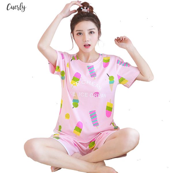 

2020 summer women comfortable cute pajama set girl print animal print pyjama set short sleeve sleepwear suit women nightshirt sets, Black;red