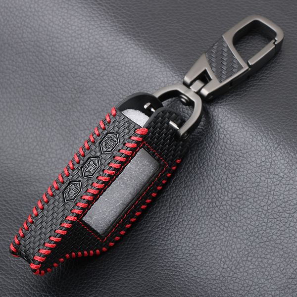 

carbon fiber pattern leather car-styling key cover case for starline b9 b6 a91 a61 twage two way car alarm system keychain