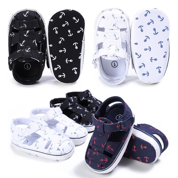 

baby shoes summer newborn to 12 months baby shoes soft canvas anchor pattern boy baby sandals toddler shoes, Black