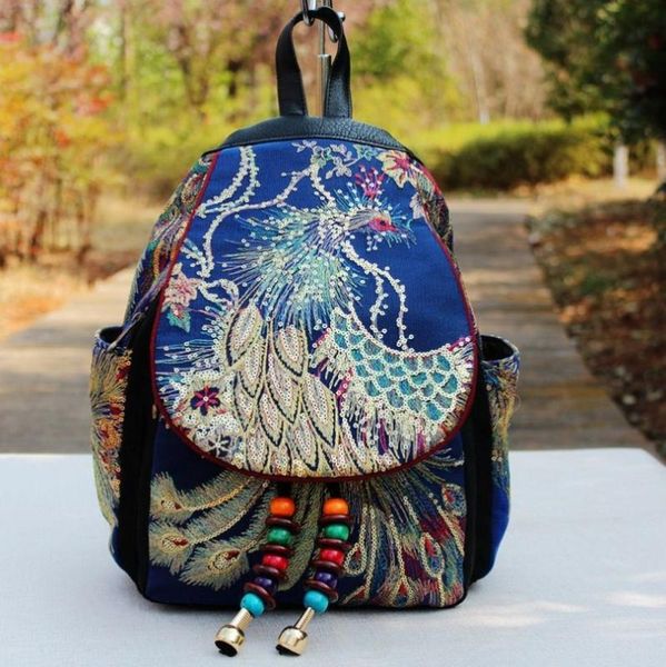 

new chinese style embroidered flower bag female bag fashion backpack wild