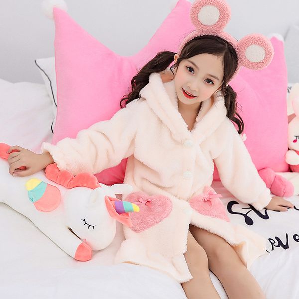 

girls winter nightwear robes kids clothes night-robe thick flannel pyjamas sleepwear children pajamas bathrobe 6 8 10 12 year y200325, Blue;red