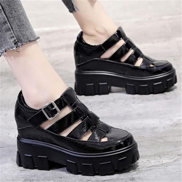 

dress shoes summer high heel ankle boots women's genuine leather plaform wedge sandals round toe oxfords casual pumps, Black