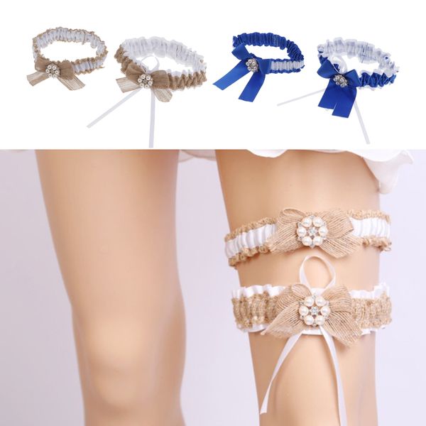 

4 pieces womens lace flower leg garter belt rings brown and blue, Black;white
