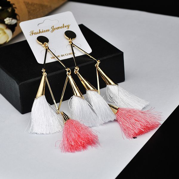 

multicolor silk cotton earrings exaggerated long tassel earring batch, Golden