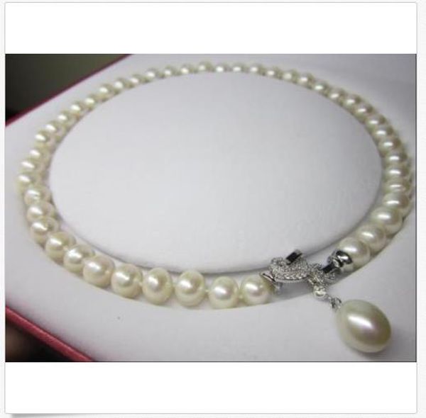 

new genuine10-11mmnature south seas round white pearl necklace 18'' pendant 925, Silver