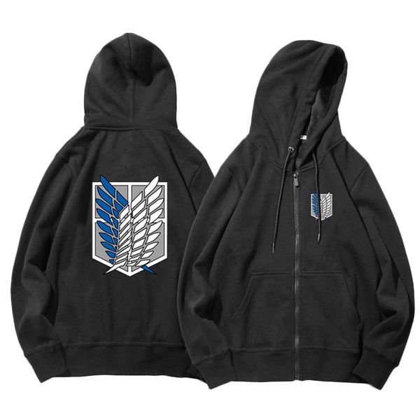 

attack on titan shingeki no kyojin long sleeve jacket men women anime cosplay costumes cotton coats survey corps logo hoodie, Black