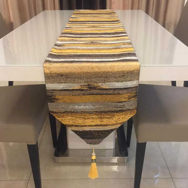 

fyjafon table runner polyester modern runners colorful strips decoration table runner bed 32*210 blue/yellow