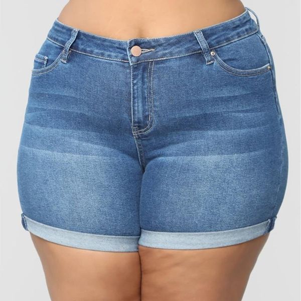 

summer short jeans women new denim short jeans plus size female pockets wash denim shorts with button mini length g3, Blue
